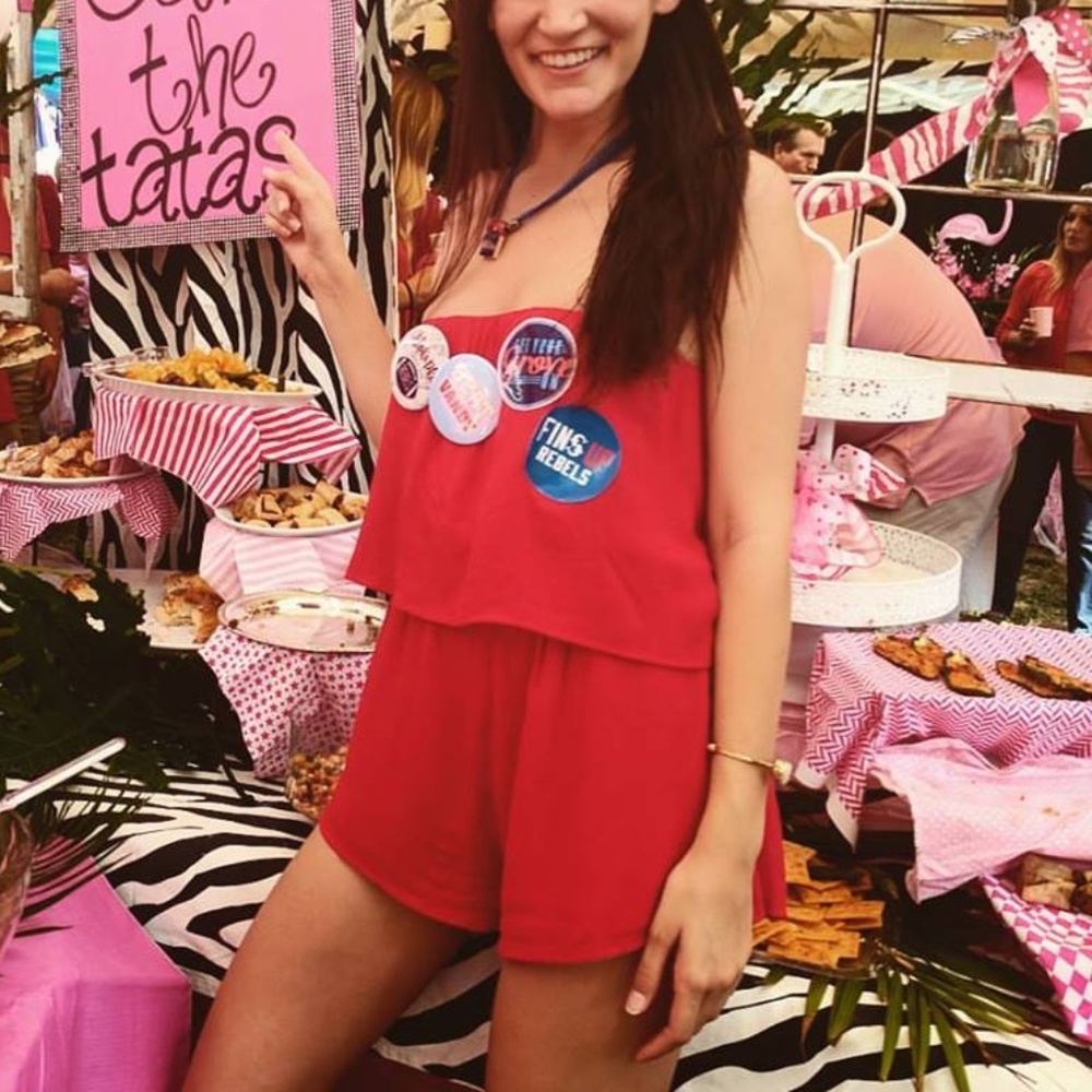 Short Red Strapless Romper (Small) [Brand - Tobi]